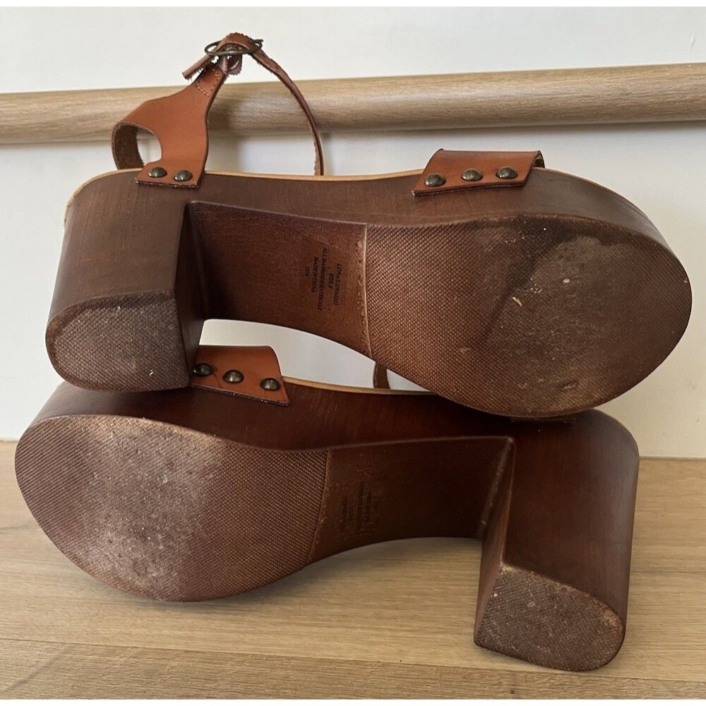 Steve Madden Luna Platform Wooden Clog Ankle Strap Heeled Sandals Size 9 Brown - Picture 8 of 12